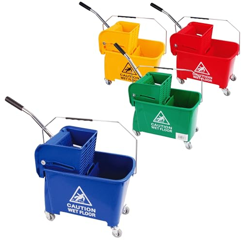 20 Litre Strong Durable Floor Cleaning Commercial Kentucky Dual-Bucket & Wringer System With Wheels & Handle (1, Blue)