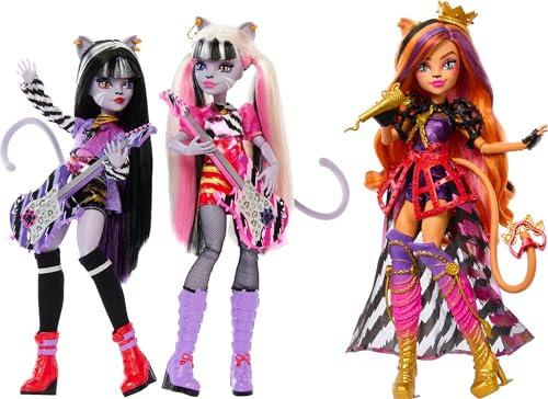 Monster High Mattel Dolls, die Hissfits Band Dreierpack mit Toralei Stripe, Meowlody und Purrsephone