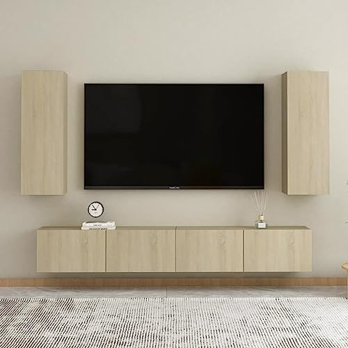 BUKSCYJS Meuble TV mural 4 pièces en chêne Sonoma - Convient pour le salon, la chambre à coucher, le bureau, la salle de réception, le bureau, le couloir