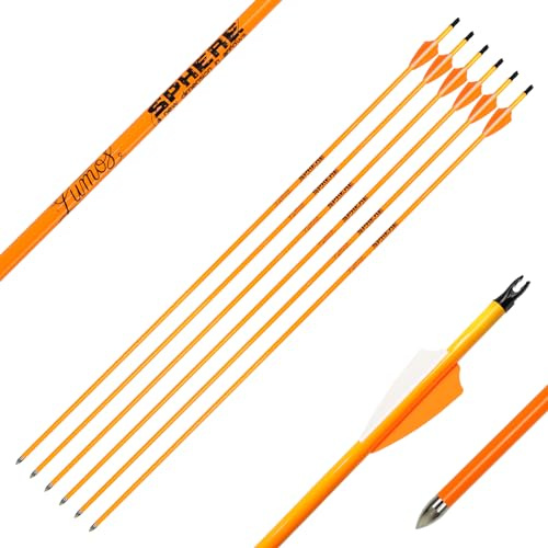 Sphere 6 Stück Carbonpfeile 30 Zolll 32 Zoll Jagdpfeile Leuchtpfeile Bogenpfeil mit Pfeilspitze für Recurvebogen Compoundbogen Pfeile für Anfänger und Profis Neon Gelb und Orange