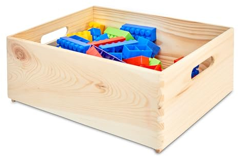 Pinus - Holzkiste ohne Deckel, 40 x 30 x 13,5 cm, Schatzkiste, Bastelkoffer, Vielseitige Holzbox, Schatztruhe aus Holz, Aufbewahrungsbox, Holzschachtel aus Kieferholz