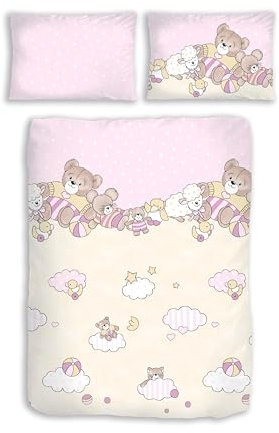 Träumschön Premium Kinderbettwäsche 100x135 + 40x60 cm - Bären Design Rosa - Sommer Bettwäsche aus Baumwolle – Weich, Atmungsaktiv & Hautfreundlich - bügelfrei