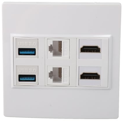 Plaque Murale HDMI RJ45, Plaque Murale de Prise HDMI USB 6 Ports, 2 Prises HDMI, 2 Ethernet Cat6 RJ45 et 2 Prises USB 3.0, pour Plaque Frontale, Blanc