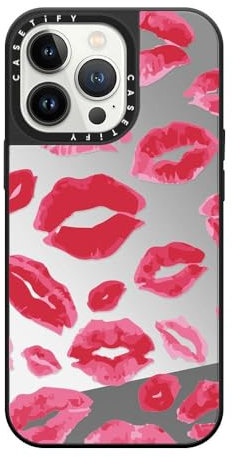 CASETiFY Spiegel iPhone 13 Pro Hülle [Reflektierend/1.5m Fallschutz/Kompatibel mit Magsafe] - Lippenstift Küsse - Silber auf Schwarz