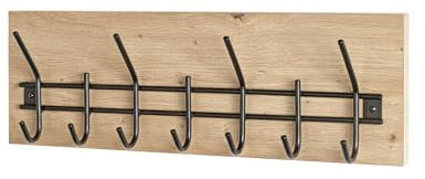 HAKU Möbel Wandgarderobe, eiche, schwarz (Eiche hell), MDF, Metall - Maße: B 60 x H 20 x T 10 cm, Style: Modern