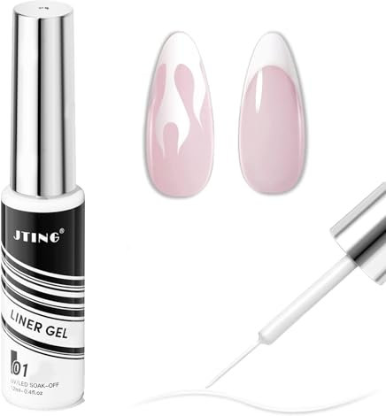 White Nail Polish - Painted Gel Nail Polish - White Gel Liner Nail Polish - 12ml Gel Liner Nail Art with Thin Brush - Nail Color Painting Nail Gel - Soak off UV Lamp Manicure Salon