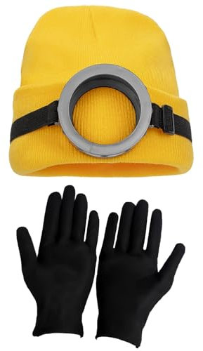 FVCENT 3PCS of Halloween Clothing Accessories for Men Including Vintage Steampunk Goggles Monocular Glasses Yellow Beanie Knitted Hat Black Gloves (yellow 4)