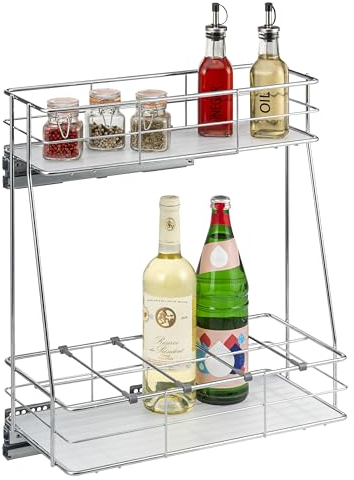 bremermann Teleskop-Schrankauszug, Schrankkorb mit 2 Etagen, ausziehbare Küchenschublade mit Soft-Close System, ideal als Flaschensständer, Organizer für Gewürze, Lebensmittel, verchromt