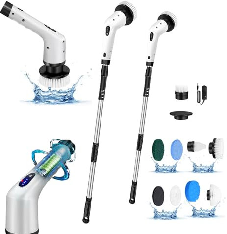Electric Bathroom Scrubber Power Scrubbers for Cleaning, 2024 Upgraded Electric Cleaning Brush, Adjustable Handle, 2 Gears Adjustable, 360 Power Scrubber Mop, IPX8 Full-Body Waterproof