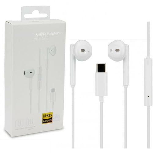 Cuffie Auricolari Type-C IN-EAR Per Huawei P40 Lite / P40 Lite E / P40 Lite 5G / P40 Pro/Mediapad M3 Lite / M5 Lite / M3 / M5 Tipo C Stereo con Microfono Headset Bianco