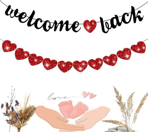 TJYAEKLTD Herzlich Willkommen Girlande, Welcome Garland Willkommen Zuhause Banner, Hängend Herzgirlande Banner Welcome Girlande mit Herzen für Partydeko Party Dekoration