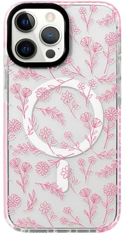 NITITOP Compatible with iPhone 12 Pro Max Magnetic Case [Compatible with Magsafe] Cute Clear for Women Girls Flower Floral Ultra Slim with Bumper Soft TPU Anti-Yellow Phone Cover - Clear Pink