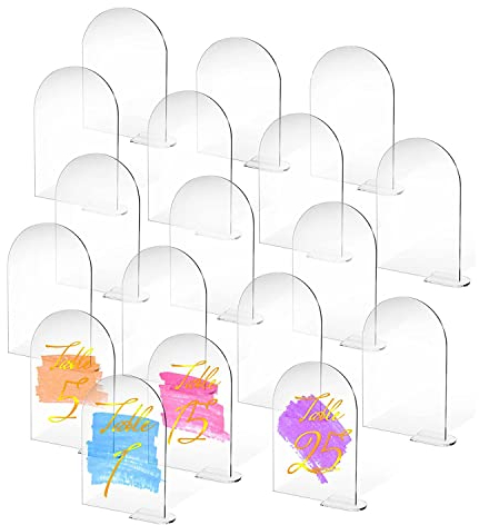 berjalan 25 juegos de 10 x 15 cm, placas acrílicas transparentes con números de mesa de arco redondo para bodas