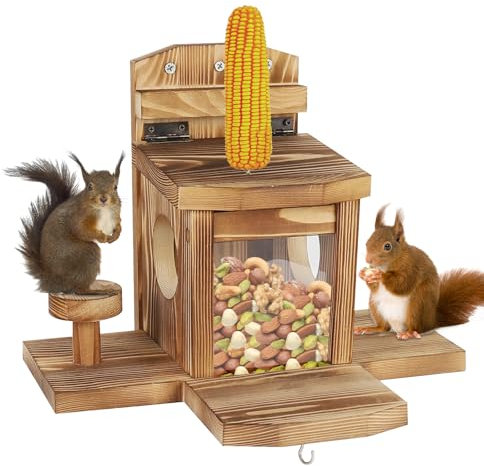 Diealles Shine Eichhörnchen Futterhaus - Wetterfeste Futterstation aus Langlebigem Holz, Aufhängbar Mit 2 Eingängen & 3 Sitzplattformen