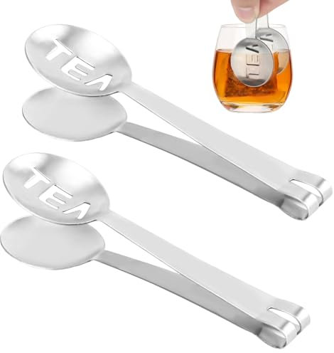2uds Exprimidor Bolsitas té, Cuchara té Acero Inoxidable té Suelto Cubitos Azúcar Cucharilla de té Coladores de té Pinzas de té Colador con Clip Accesorios de té para Bebedores de té