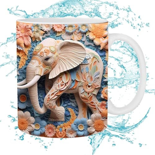 -Elefant-Tasse - Keramik-Elefant-Blumenbecher - Bedruckte Tassen, Keramik-Elefant-Druck-Tasse, Elefant-Kaffeetassen, Elefanten-Ornament -Für Frauen