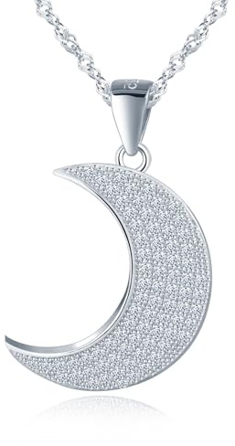 MICGIGI Damen 925 Sterling Silber Halskette Mond Form Cubic Zirkonia Anhänger Halskette