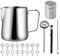 Habwah Milk Jug 600ml/21oz, Milk Frother Frothing Jug Stainless Steel with Thermometer Powder Shaker Coffee Art Pen for Making Latte Cappuccino