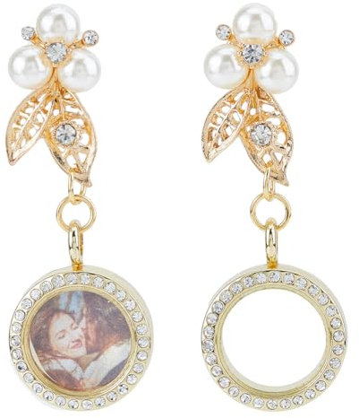 SUPERFINDINGS 2 Stück Hochzeitsstrauß Charm Broschen Gedenk Anstecknadel Goldene Runde Foto Medaillon Anhänger Anstecknadel Brosche Legierung Strass Medaillon Anhänger Für Verlobungsdekor
