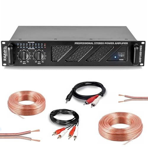 Ibiza Sound - Pack Ampli Sono 2 x 800W AMP1000MKII - Câble HP Haut Parleur 3m - Câble RCA/RCA - Câble PC/RCA