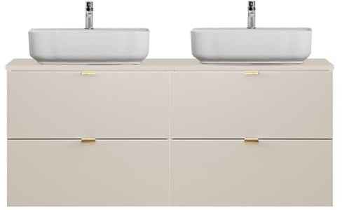Lomadox Badezimmer Doppelwaschtisch 120 cm in Kaschmir matt, DURANGO-56, 4 Schubladen, Keramikwaschbecken