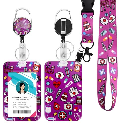 Ausweishülle mit Band, Id Badge Holder Breakaway Lanyard für, Einziehbare Badge Reel, Abnehmbare Namensschild Clips, Hals Lanyard Strap, Lehrer Büro Geschenke (Krankenschwester lila)