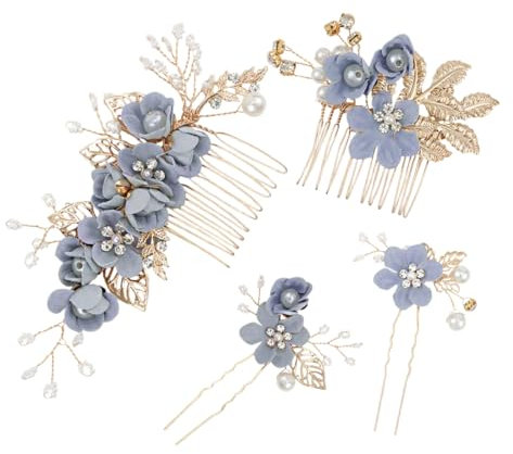 QEQSHQO Gold Haarschmuck Hochzeit Blau - 4 Stück Haarkamm Perlen Braut Haarschmuck Strass Brautschmuck Kamm für Brautjungfer Damen