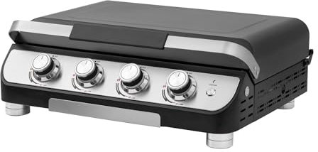 Modern 4 Burner Gas Plancha with Lid – Enameled Steel Griddle & LED Controls 10kw Power