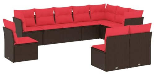 vidaXL Garden Furniture Set with Cushions 10pcs Sofa Set with Adjustable Legs Outdoor Patio Patio Patio Furniture Set Brown Woven Resin