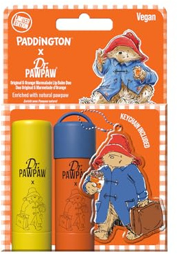Dr.PAWPAW x Paddington Original & Orange Marmelade Lippenbalsam Duo (2 x 4 g), mit Paddington Schlüsselanhänger, feuchtigkeitsspendendes Lippenbalsam-Set mit Schlüsselanhänger, pflegendes