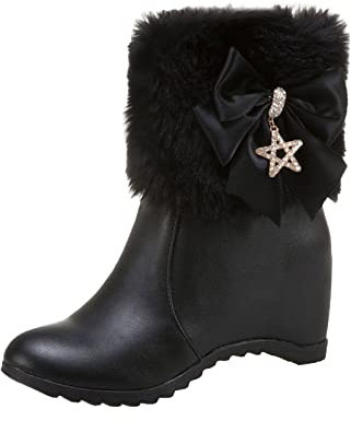 Generisch Stivali da neve da donna con strass decorativi, zeppa alta, pratica cerniera laterale, perfetti per il comfort, Nero , 40 EU