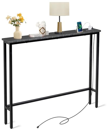 Karl home Console Table with Power Outlets, Slim Hallway Tables Ideal for Narrow Spaces, Easy to Install Modern Home Decor, Stylish Small Space for Your Living Room or Sofa Area (Ink Black)