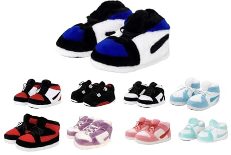 Warm Sneaker Slippersn Anti Slip Soft Comfy House Shoes Plush Fuzzy Slide One Size Fits Most Bigfoot Gift (Blue Black White, US Footwear Size System, Adult, Women, Alpha Range, Medium, Small, Large)