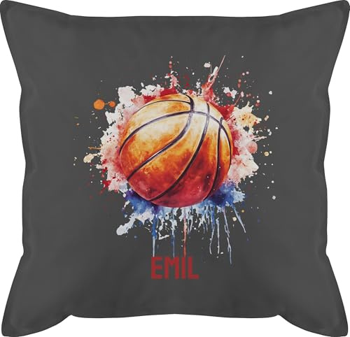 Kissen 50x50 - Basketball - Ball Watercolor personalisiert - Gadget Training Zeug - 50 x 50 cm - Grau - Fan Basketballer Motiv Motive personalisierte für Name