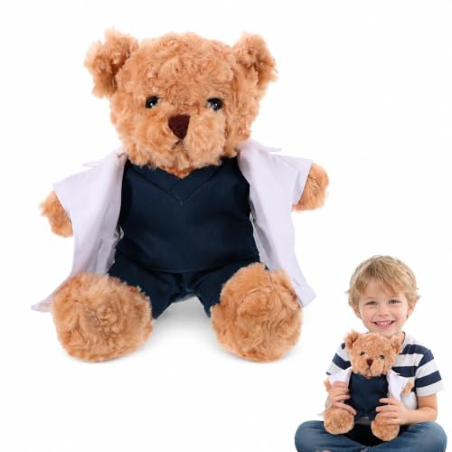 Toyvian Arzt Teddybär, Doktor Kuscheltier mit weißem Arztkittel | Weicher Plüschbär als Geschenk für Ärzte, Medizinstudenten, Abschluss, Kinder-Rollenspiele und Zimmerdeko