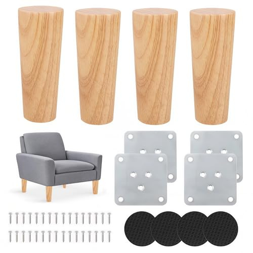 Kozdtiz Lot de 4 pieds de meubles en bois de 10 cm - Pieds de table en chêne robuste - Pieds de meubles ronds - Pour meubles, canapé, lit, armoire, canapé - Pied droit