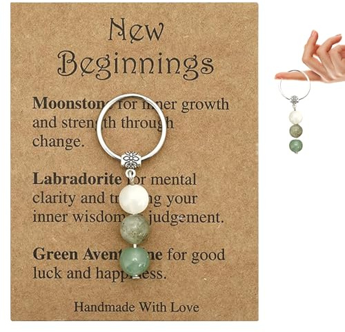 Kristall-Schlüsselanhänger, Glücksbringer Abschiedsgeschenk, Edelstein Schlüsselanhänger, Keychain Damen, Good Fortune Geschenk, Damen- mit Karte, Neuanfänge Geschenk für Freundin oder Kollegin