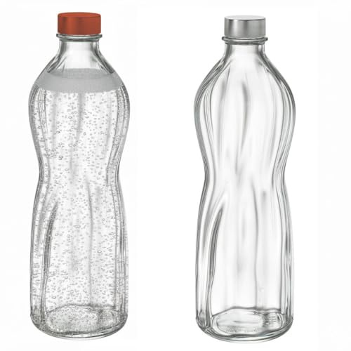 Set 2 Bottiglie in Vetro da 1 Litro tappo a vite per acqua frizzante e Naturale resistenti Ecologica Lavabile in Lavastoviglie Ideal' anche pe Bevande Riciclabile capienza 100 cl
