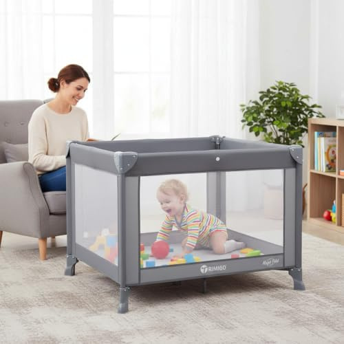 Trimigo Klappbares Baby Reisebett, Mini Laufstall 100×70×70 cm – leichtes Reise-Klappbett, nutzbar als Babybett, Spielbereich, Hundelaufstall, Katzengehege, inklusive Tragetasche(Grau)