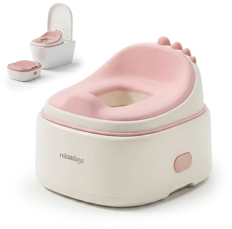 Relaxdays Töpfchen 4-in-1, Dino, Kindertoilette Deckel, HBT: 30x36,5x33,5 cm, WC-Trainer, Aufsatz & Hocker, Reise, rosa