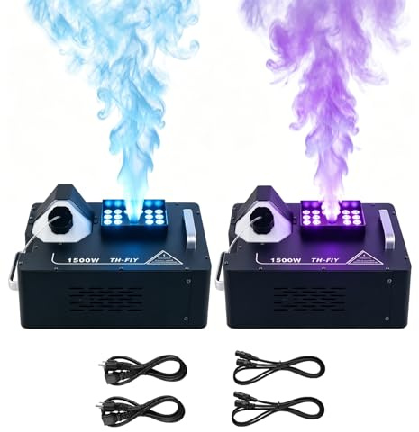 1500W Nebelmaschine, 3-in-1 RGB 24 LED Nebelmaschine Unterstützt DMX & Funkfernbedienung, Tragbar Rauchmaschine für Halloween, Weihnachten, Hochzeit, Bühnenauftritt - 2 Stück