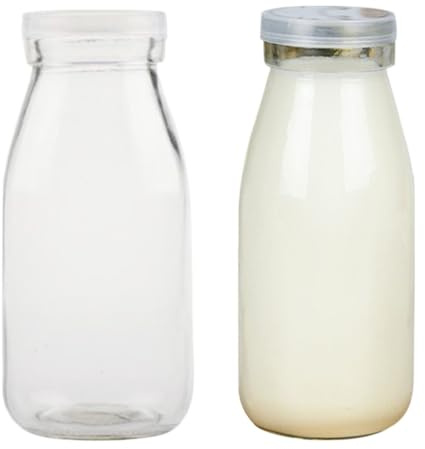 Hohopeti Bouteille Verre 250ml en Verre Résistant à Haute Température Couvercle, Lot de 2 Bouteilles pour Conservation Lait et Yaourt, Facile à Transporter pour Familles et Restaurants