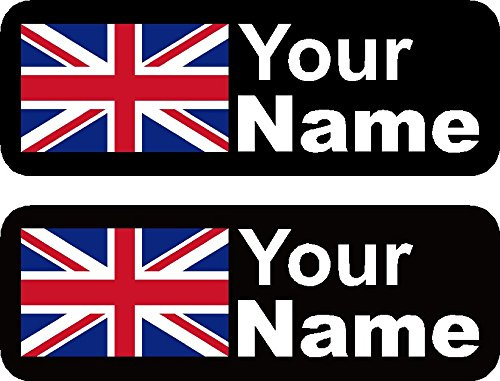 2 x Personalised Bike Name Frame Stickers Vinyl Decal Cycle Mountain Bike BMX Helmet Personalised Any Flag by Ellis Graphix (Black background/White text)