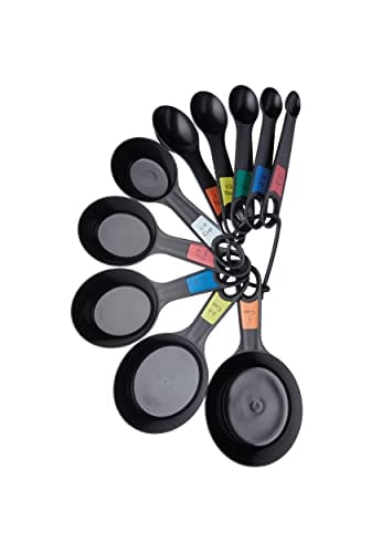KitchenCraft Set di cucchiai universali, cucchiaini e cucchiaini per misurare ingredienti secchi e liquidi, nero, set da 10