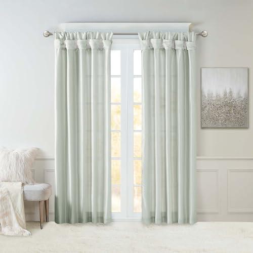 Madison Park Emilia Faux Silk Single Curtain with Privacy Lining, DIY Twist Tab Top, Window Drape for Living Room, Bedroom and Dorm, 108 L x 50 W, Dusty Aqua