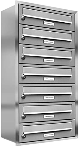 AL Briefkastensysteme, 7er Unterputzbriefkasten, Briefkasten rostfrei, 7 Fach Briefkastenanlage modern, Edelstahl Postkasten