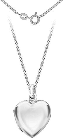 Tuscany Silver Women's Sterling Silver Heart Locket Pendant on Curb Chain of 46cm/18