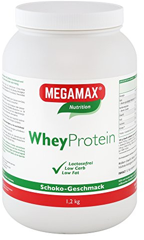 MEGAMAX Whey Protein Drink Molkeneiweiß Schoko 1.2 kg | laktosefreie Molkeneiweißisolat | hochwertiges Low Carb Molkeprotein-Isolat | Eiweiß-Shake ideal für Muskelaufbau, Knochen u. Fitness