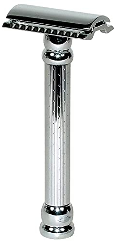 Merkur Flachklingenrasierer glanzverchromt, langer Griff, Gradschnitt