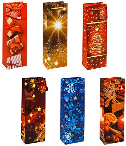 TSI Geschenktüten WEIHNACHTEN SERIE 8 für Wein- und Sektflaschen, 12er Packung, Größe: Flasche (HxBxT 36 x 12 x 8 cm), Art. Nr. 83288